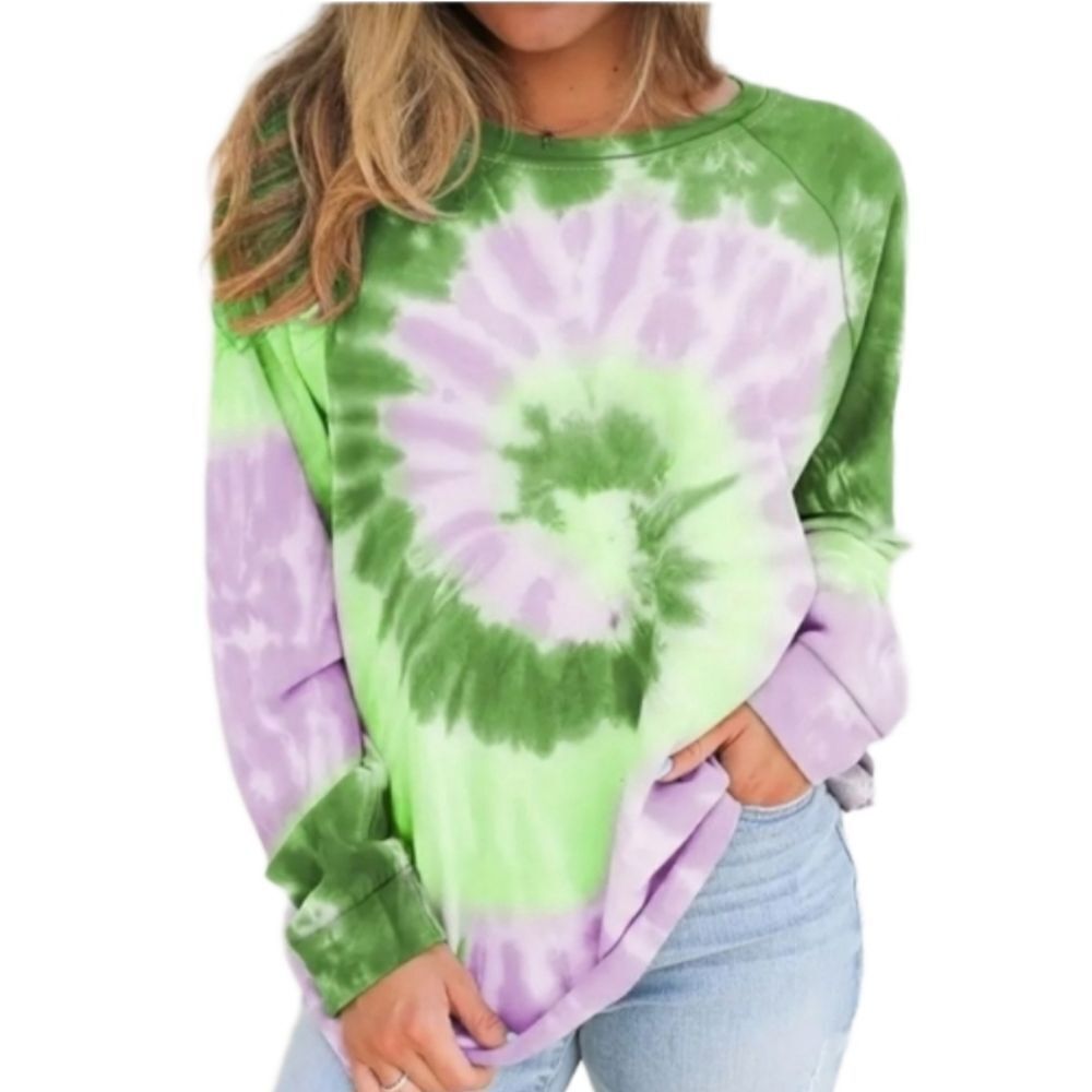 Women's Loose Tie Dye Top, Long Sleeve Crew Neck sz Small